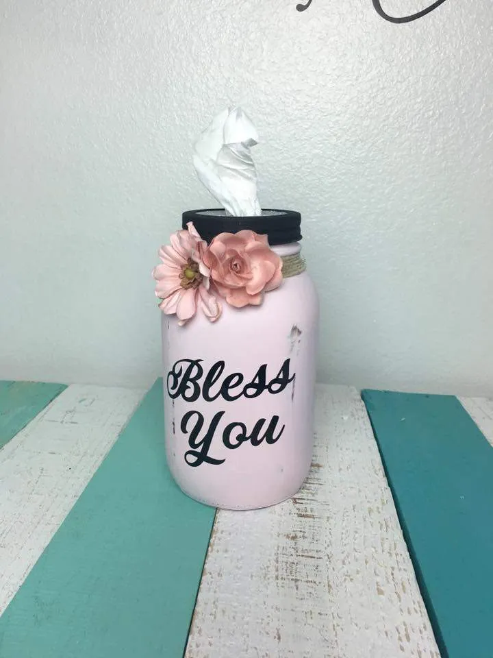 DIY Mason Jar Tissue Holder with Bless You Vinyl